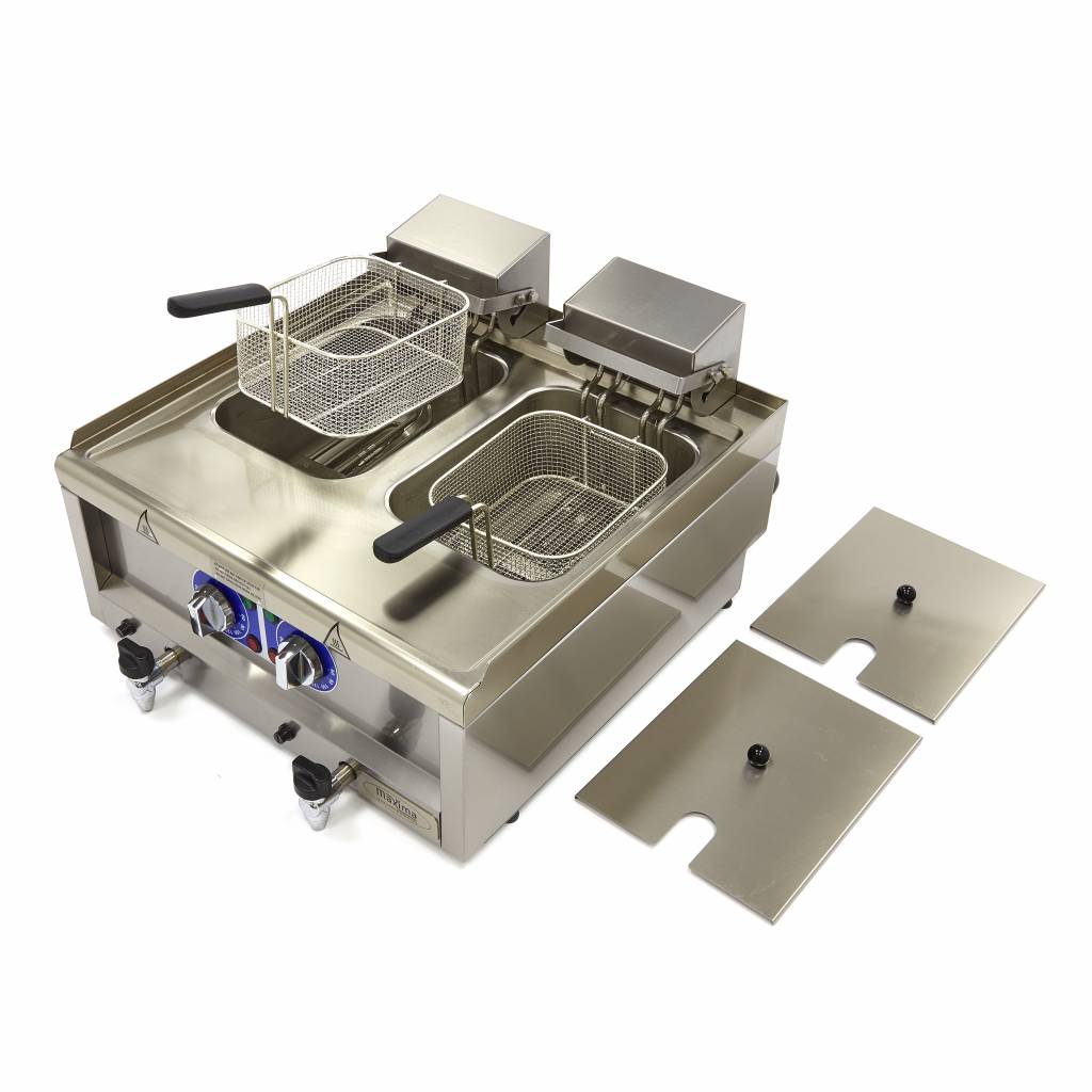 Friture - 2 x 10L - 2 kurve - med aftapningshane - 400V