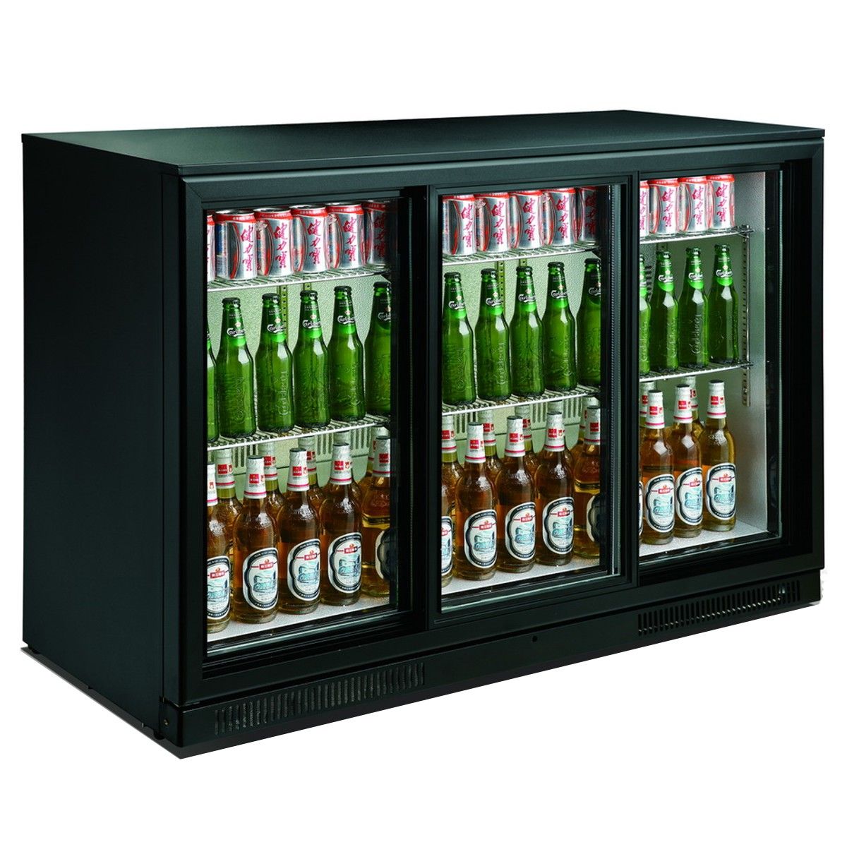 Backbar - Barkøleskab - 3 låger / skydedøre - Sort