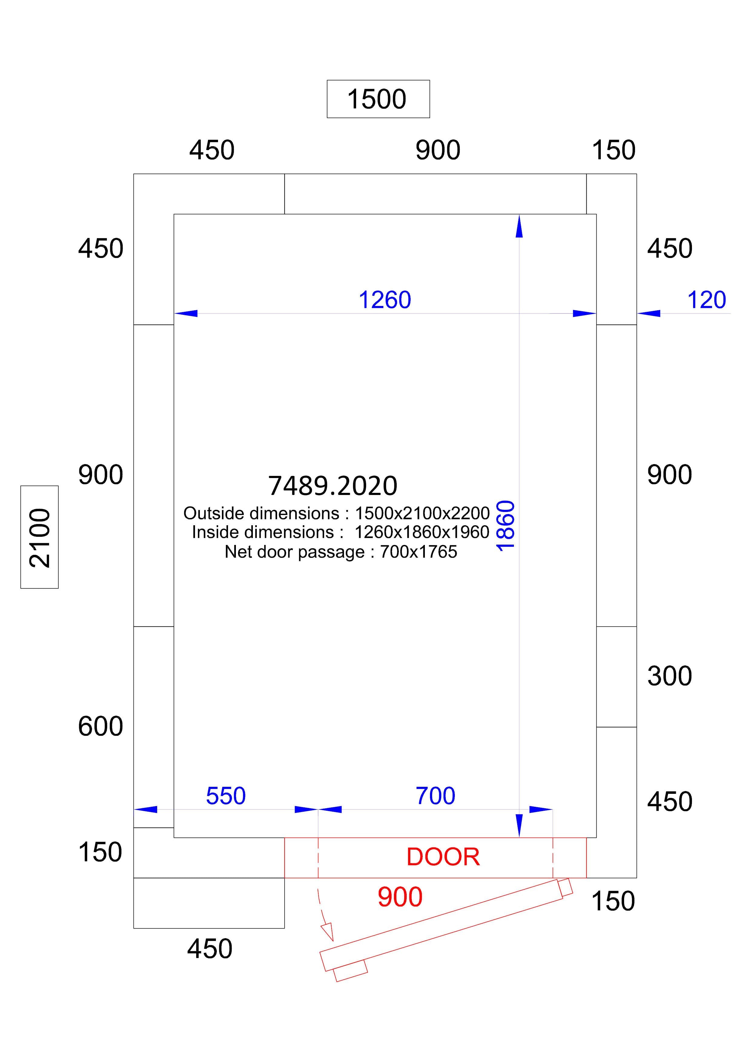 Kølerum / Fryserum - ProLine -  150 x 210 x 220 cm - 120 mm isolering