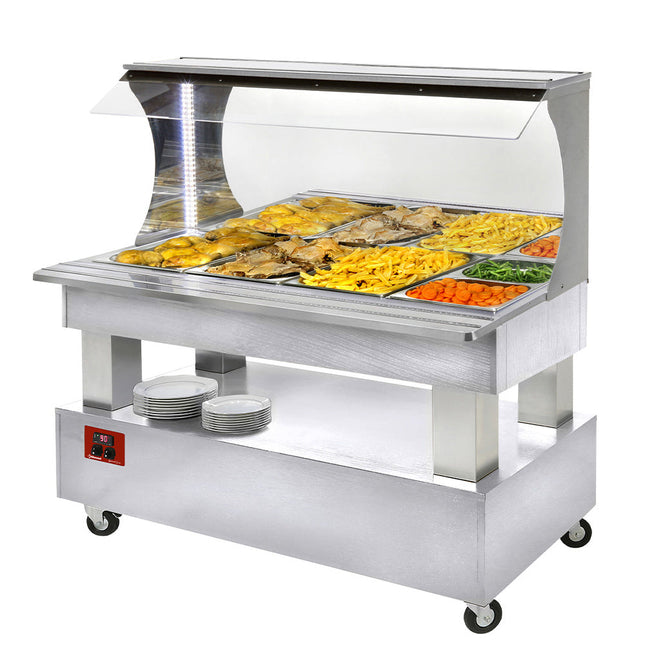 Bain-marie varm vægbuffet 4x GN 1/1-150 (hvidt træ)
