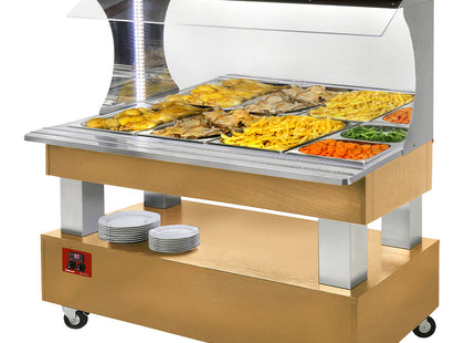 Bain-marie varm vægbuffet 4x GN 1/1-150 (Træ lys eg)