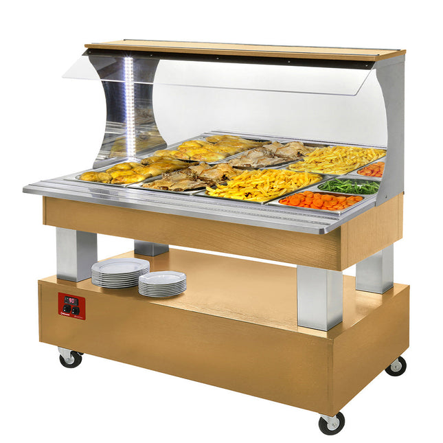 Bain-marie varm vægbuffet 4x GN 1/1-150 (Træ lys eg)