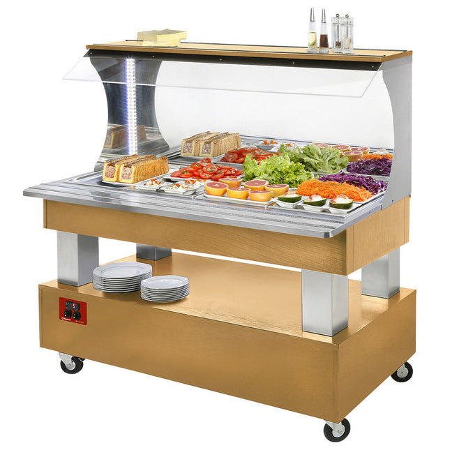 Buffet - Vægkølet salatbar, 4x GN 1/1-150 (Træ lys eg)