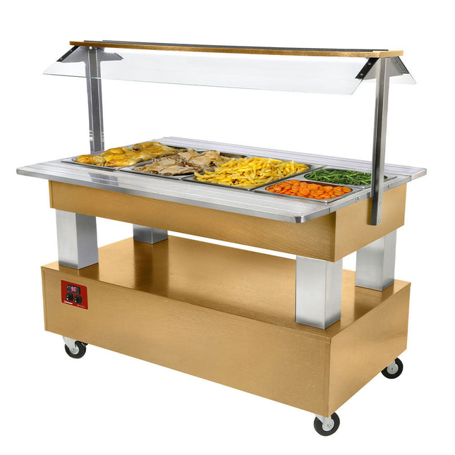 Varmende/bain-marie salatbar, 4x GN 1/1-150 (Træ lys eg)