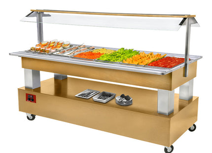 Buffet - Kølet salatbar, 6x GN 1/1-150 (Træ lys eg)