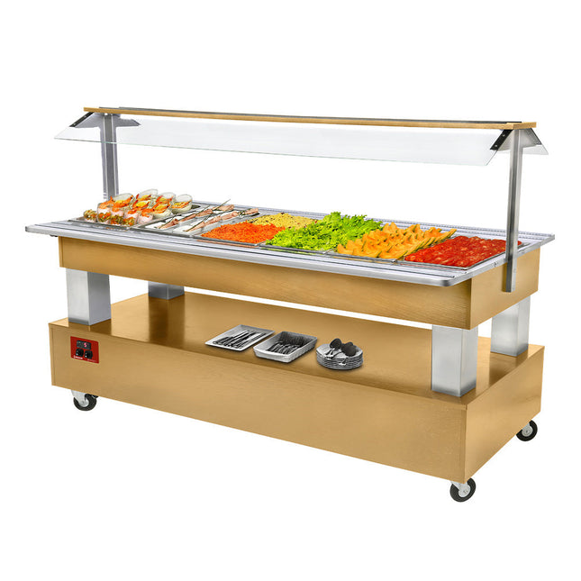 Buffet - Kølet salatbar, 6x GN 1/1-150 (Træ lys eg)