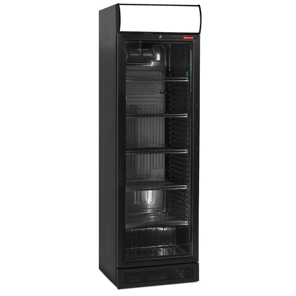 Ventileret display positiv T° 380 lit., sort, med lysboks