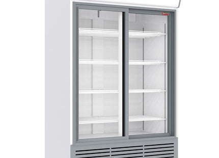 Positivt køledisplay 1230 liter, lysboks, 2 SKYDEDØRE - HVID