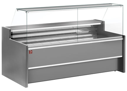 Ventileret Kølebord display med lige glaspanel 90° med opbevaringsrum - GRÅ