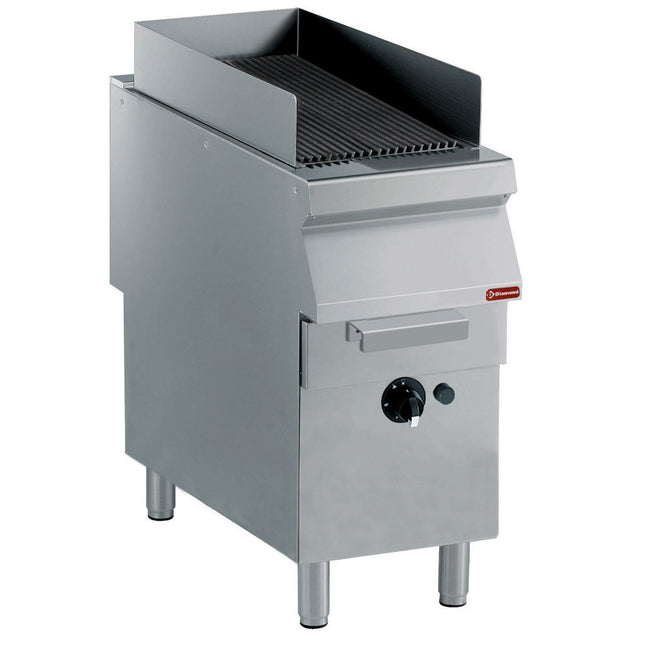 Gasgrill, grill i støbejern, på piedestal