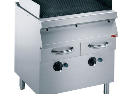 Gasgrill, grill i støbejern, på piedestal