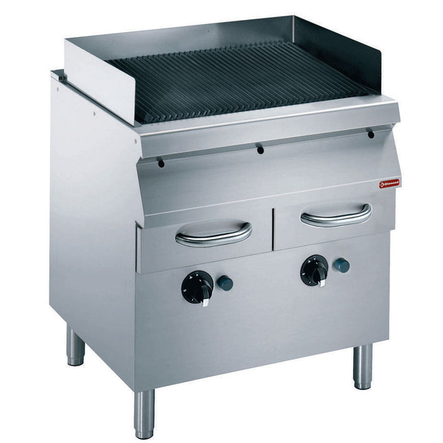 Gasgrill, grill i støbejern, på piedestal