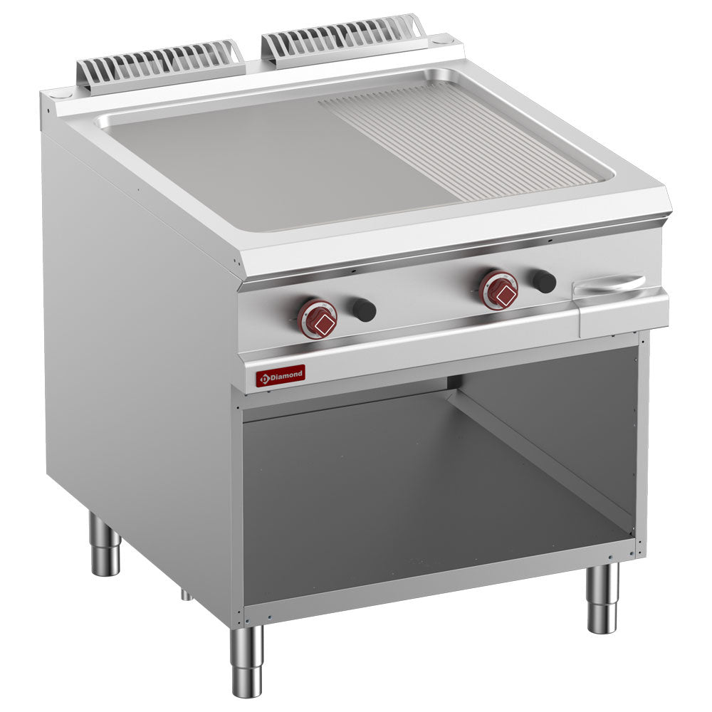 Gas stegeplade 2/3 glat & 1/3 rillet, modul 1/1, åbent skab