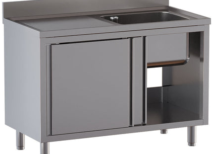 Bord med vask (600x500x300) - arbejdsbord venstre - 2 skydedøre - Mål: 1400 x 700 x 850/880(+100) mm