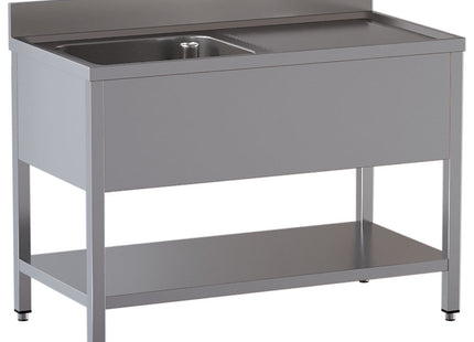 Bord med vask - arbejdsbord til højre - underhylde - Mål: 1400 x 700 x 850/880(+100) mm