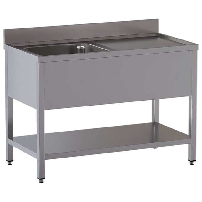 Bord med vask - arbejdsbord til højre - underhylde - Mål: 1400 x 700 x 850/880(+100) mm
