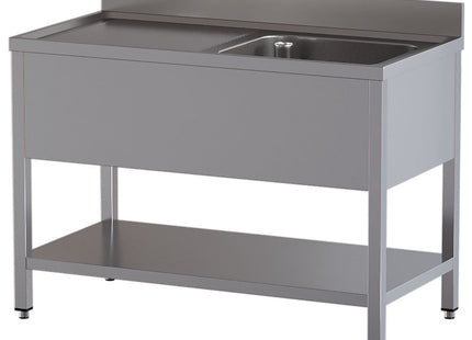 Bord med vask - arbejdsbord til venstre - underhylde - Mål: 1400 x 700 x 850/880(+100) mm