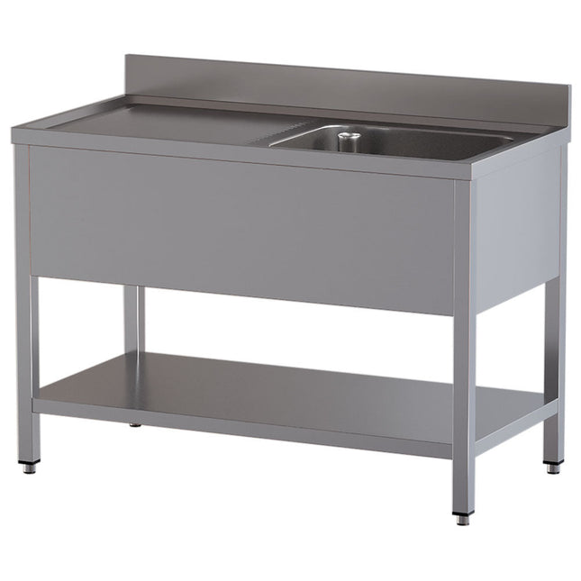 Bord med vask - arbejdsbord til venstre - underhylde - Mål: 1400 x 700 x 850/880(+100) mm