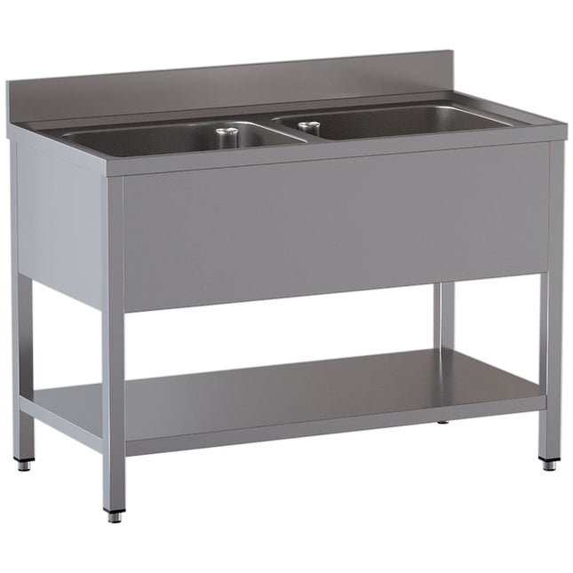 Bord med 2 vaske - underhylde - Mål: 1400 x 700 x 850/880(+100) mm