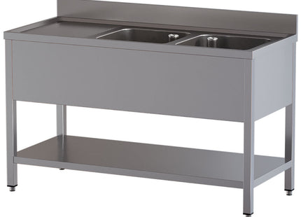 Bord med 2 vaske - arbejdsbord til venstre - underhylde - Mål: 1400 x 600 x 850/880(+100) mm