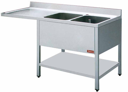 Stålbord - 2 vaske - Mål: 1600 x 700 x 880/900(+100) mm