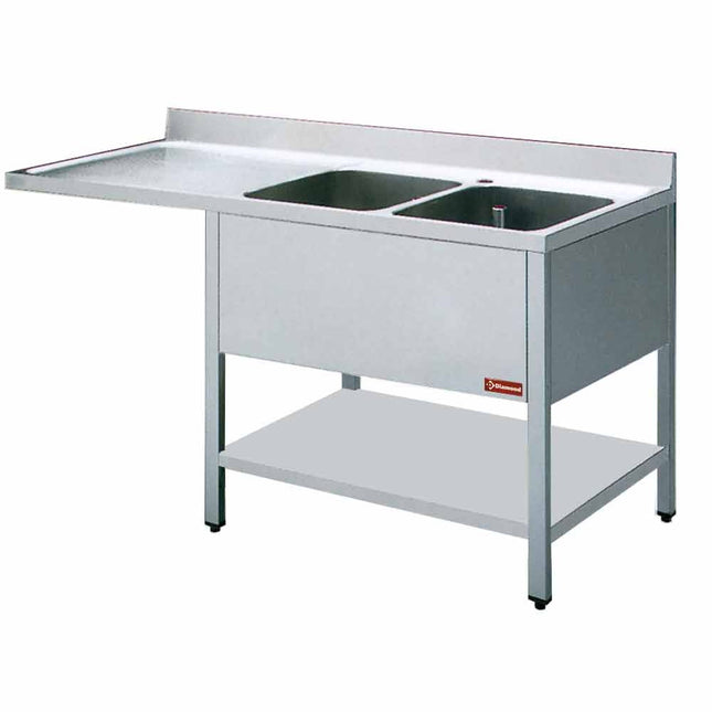Stålbord - 2 vaske - Mål: 1600 x 700 x 880/900(+100) mm