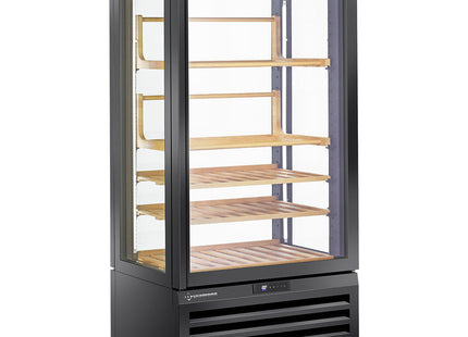 Fuldt glasmontre" 600 Lt., 1 niveau + 4 hylder, ventileret - VIN - SORT