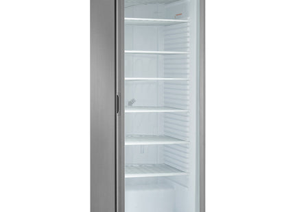 Fryser, statisk, glaslåge, 400 liter. rustfrit stål