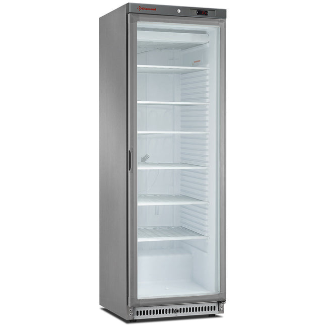 Fryser, statisk, glaslåge, 400 liter. rustfrit stål