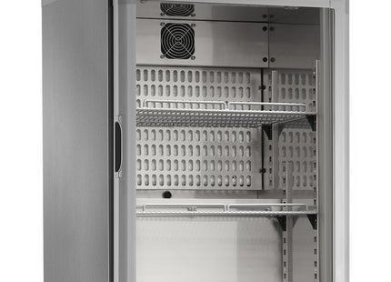 Ventileret køleskab, glaslåge, 150 liter. rustfrit stål