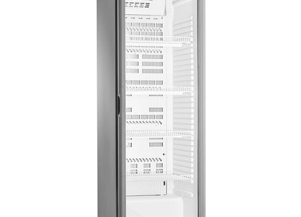 Ventileret køleskab, glaslåge, 400 liter. rustfrit stål