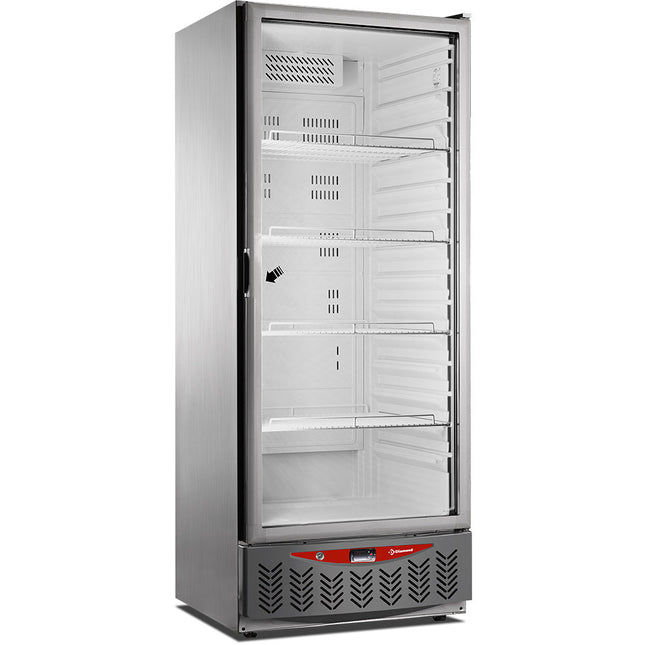 Ventileret køleskab, 525 liter, glaslåge, GN2/1+600x400, rustfrit stål