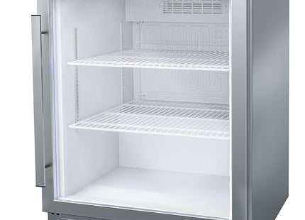 Ventileret køleskab, glaslåge, 150 liter. rustfrit stål