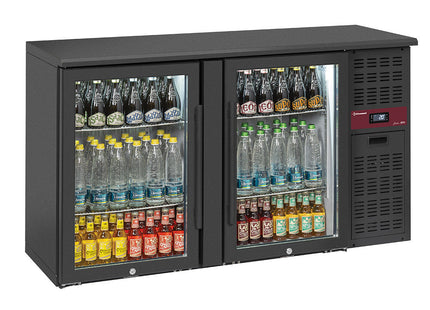 Flaskekøler 2 GLASDØRER, 320 liter, justerbare fødder