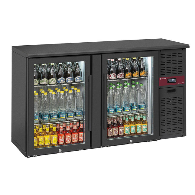 Flaskekøler 2 GLASDØRER, 320 liter, justerbare fødder