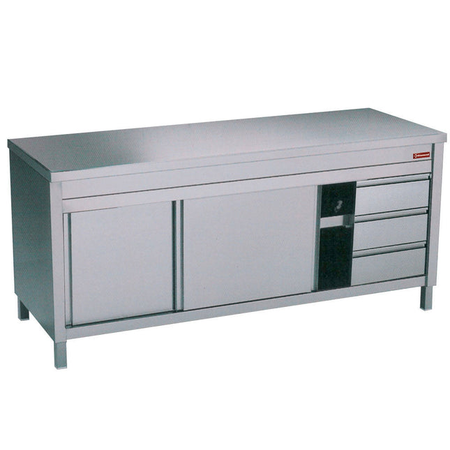 bord på neutralt skab og 3 skuffer til højre