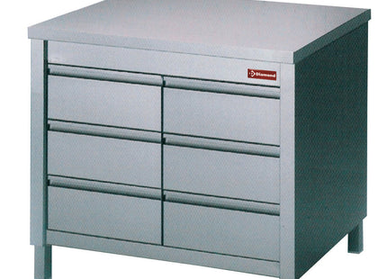 Bord i rustfri stål - 6 skuffer GN 1/1 - Mål: 1000 x 700 x 880/900 mm