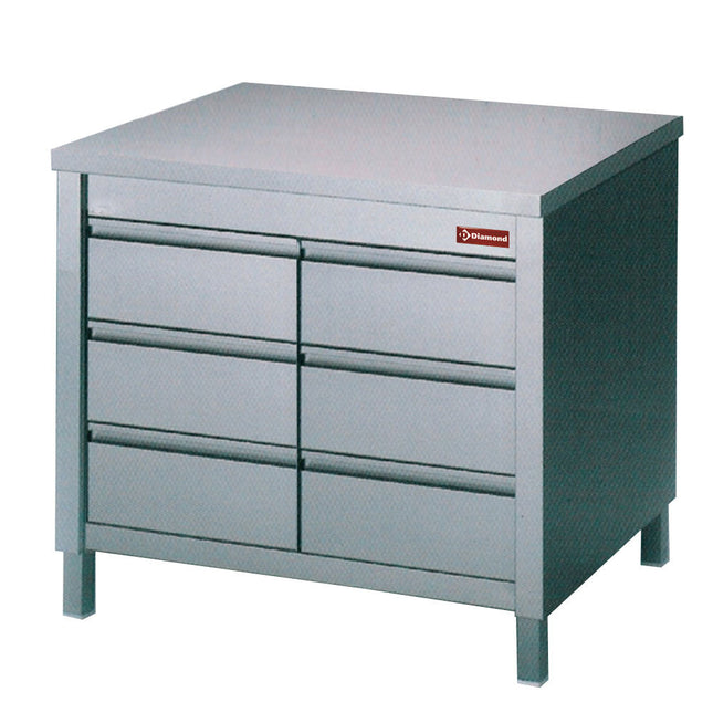 Bord i rustfri stål - 6 skuffer GN 1/1 - Mål: 1000 x 700 x 880/900 mm