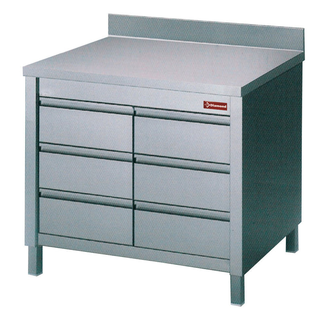 Bord i rustfri stål - 6 skuffer GN 1/1 - Mål: 1000 x 700 x 880/900(+100) mm