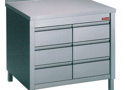 Bord i rustfri stål - 6 skuffer GN 1/1 - Mål: 1000 x 700 x 880/900(+100) mm