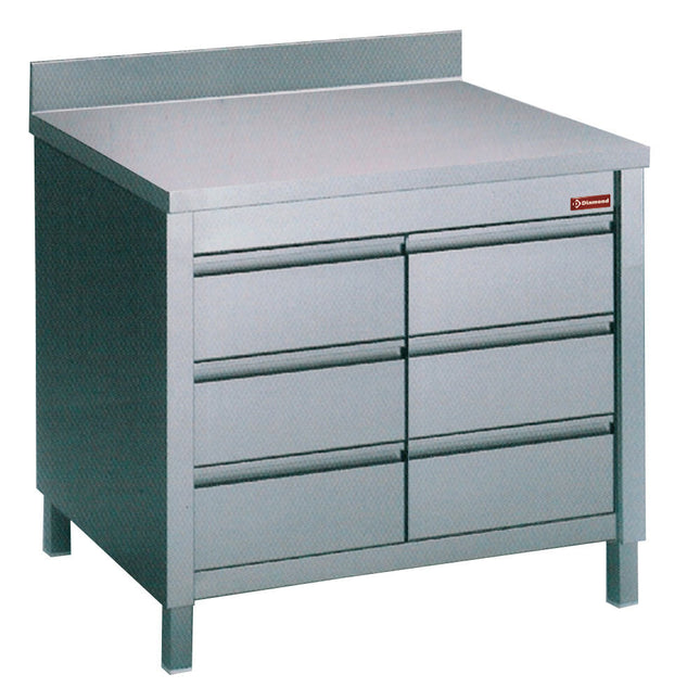 Bord i rustfri stål - 6 skuffer GN 1/1 - Mål: 1000 x 700 x 880/900(+100) mm