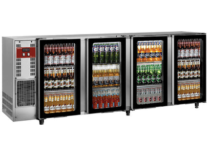 Back Bar Køler, rustfrit stål, 4 GLASDØRER, 783 liter