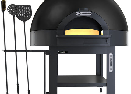 Statisk kuppelovn, fast dæk, 6 pizzaer (Ø 33) med stativ på hjul - SORT