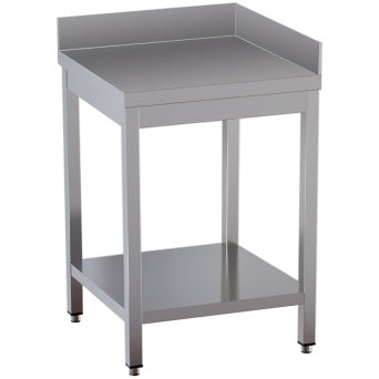 Bord i rustfrit stål - hjørnebord - underhylde - 700 x 700 x 850/880(+100) mm (opstand)