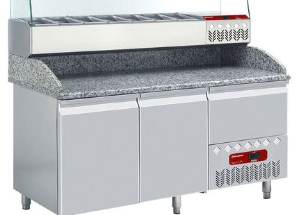 Kølekonstruktion GN 6x1/3, med højre glas + Kølebord 2 låger 600x400, 1 neutral skuffe (4x bakker 600x400)