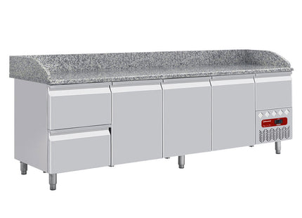 Køleborde 3 låger 600x400, 2 neutrale skuffer (8x bakker 600x400) + køkkenredskabsskuffe