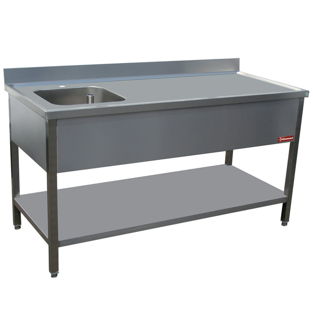 Kokkebord med 1 vask til venstre - 400 x 400 x 275 mm