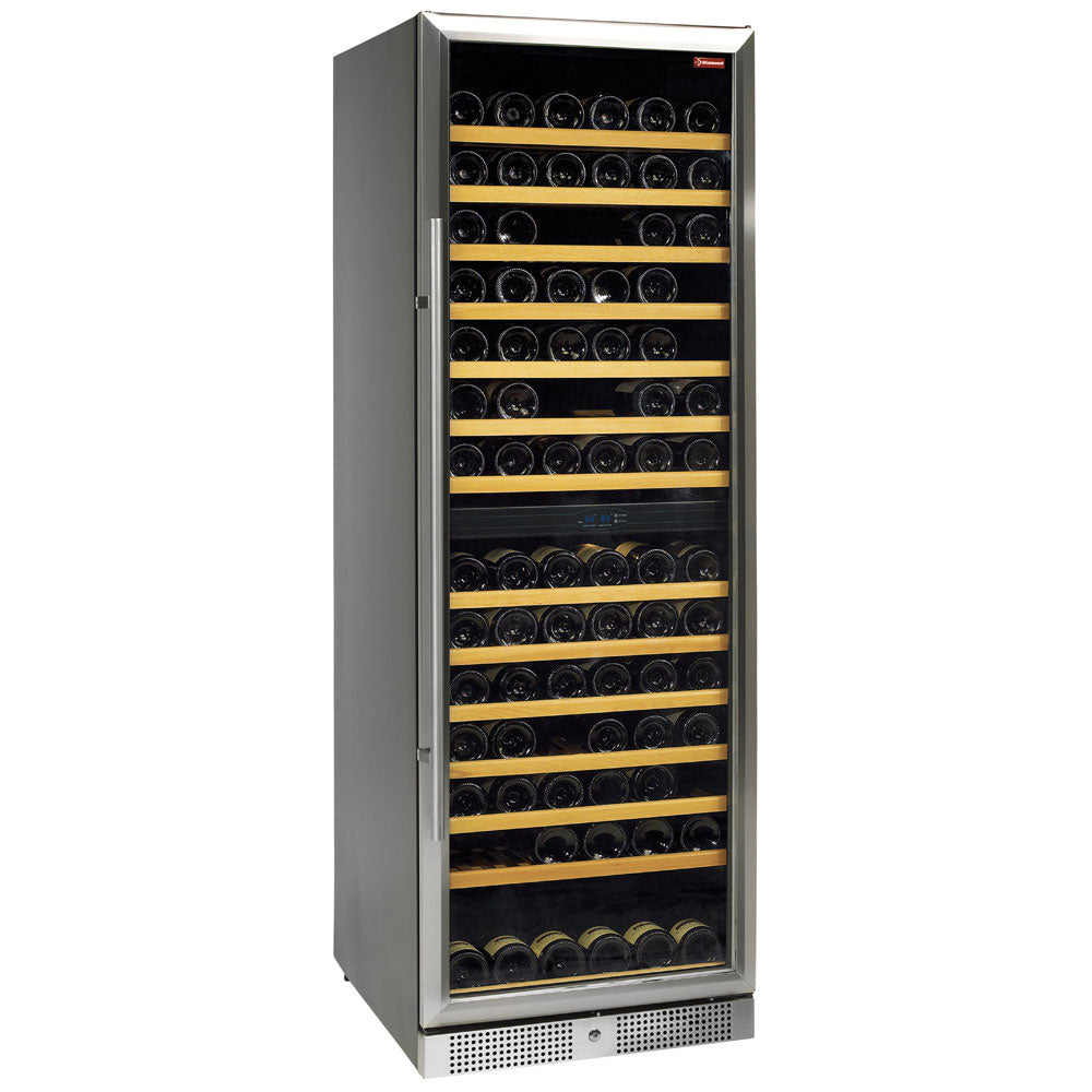 Vinkøleskab, ventileret, 375 liter, dør i rustfrit stål, 2 T°, SORT