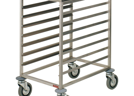 Rustfrit stål stikvogn, 8x 600x400 mm, 75 -mm mellemrum, øverste tablet af rustfrit stål
