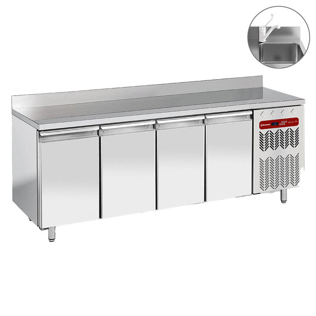 Ventileret "væg" Kølebord, ventileret, 4 døre GN 1/1, med vask